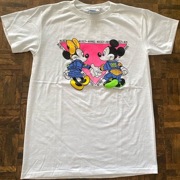 80s MINNIE & MICKEY SINGLE STITCH T-SHIRT - Picture 1 of 6